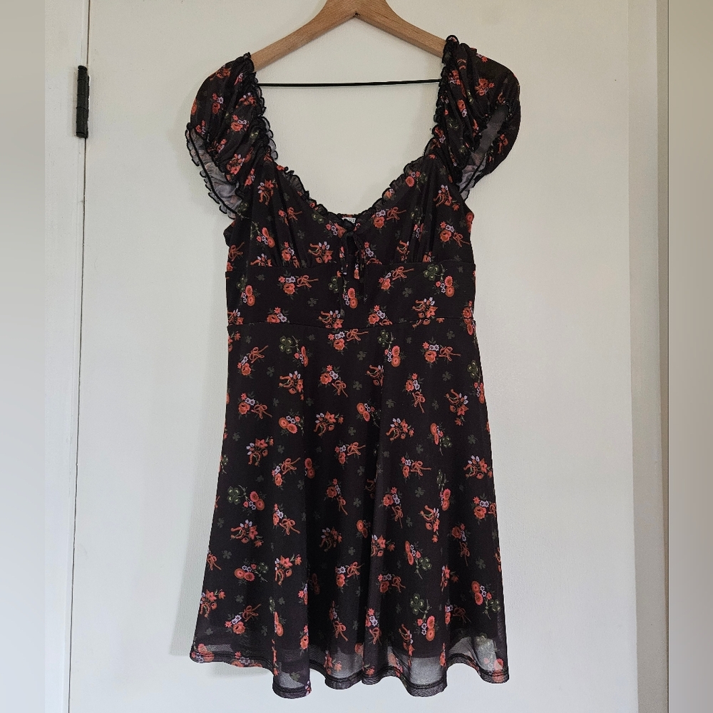 Urban Outfitters Black Mini Dress with Red Floral Print